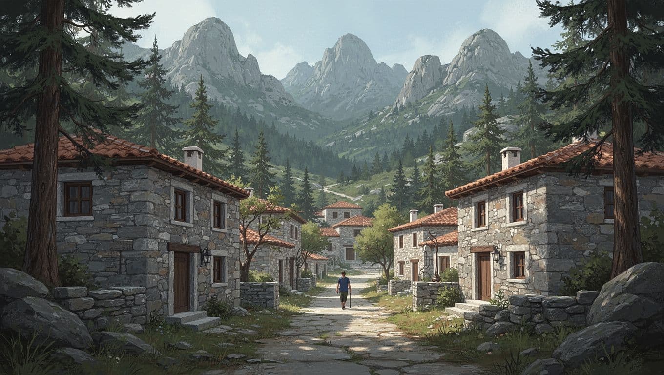 Stone village in the Troodos Mountains Cyprus